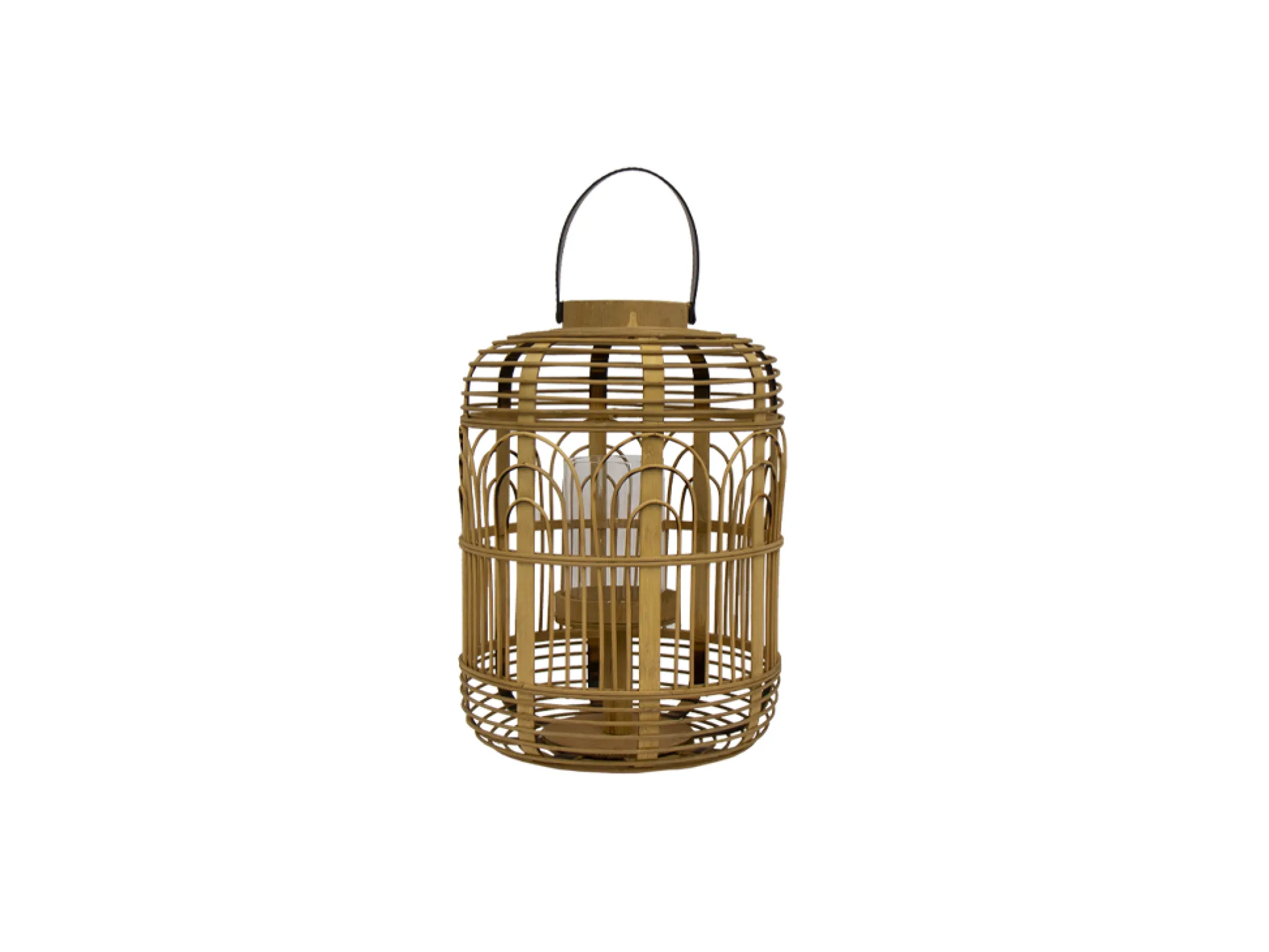 Farol Bohemio De Bambú Y Asa De Cuero II