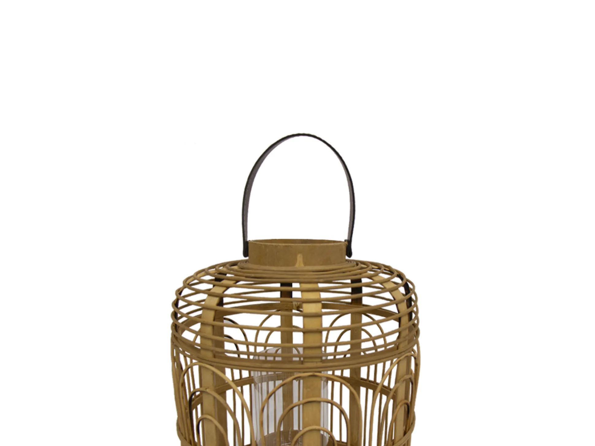 Farol Bohemio De Bambú Y Asa De Cuero II