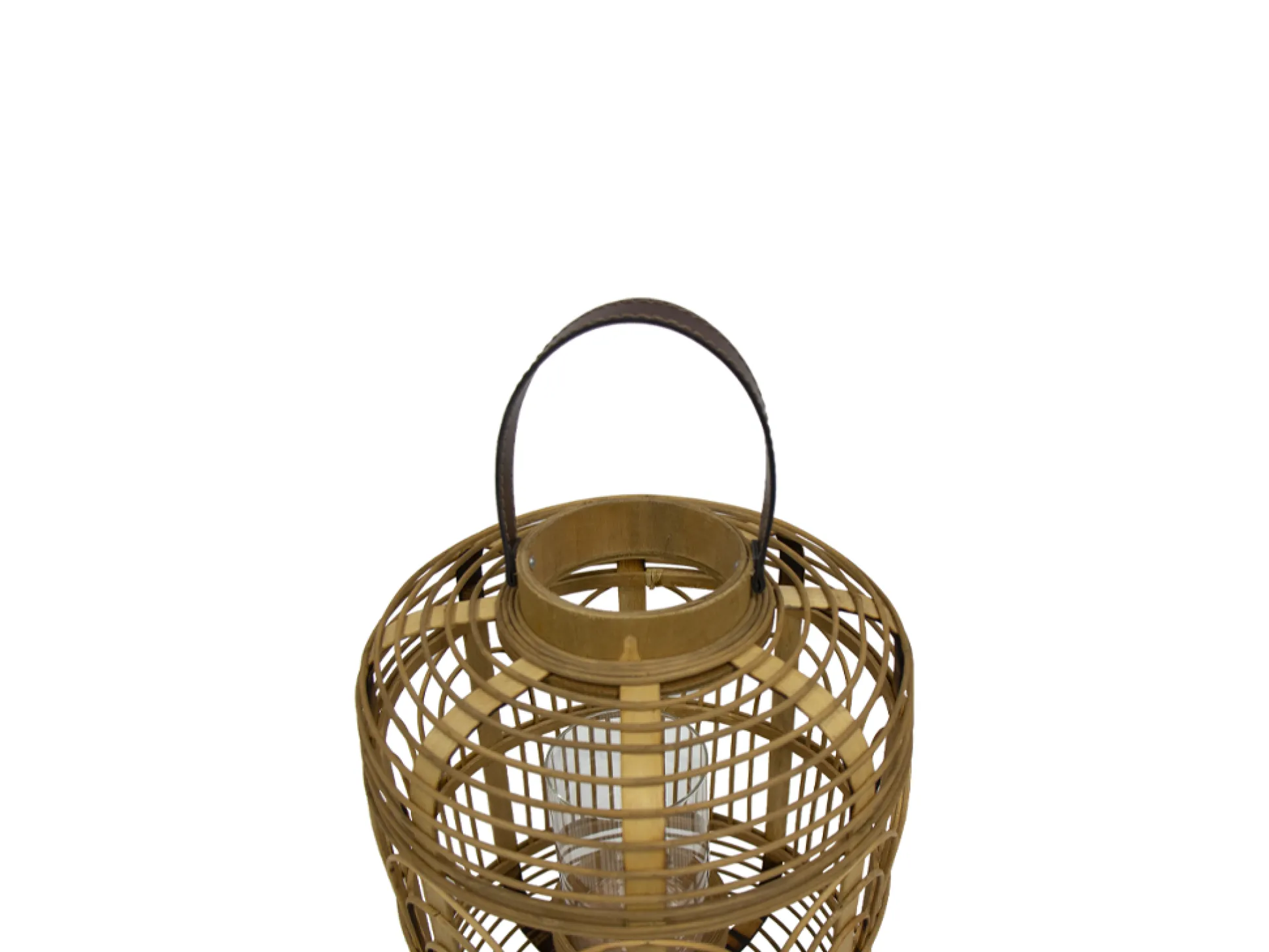 Farol Bohemio De Bambú Y Asa De Cuero II
