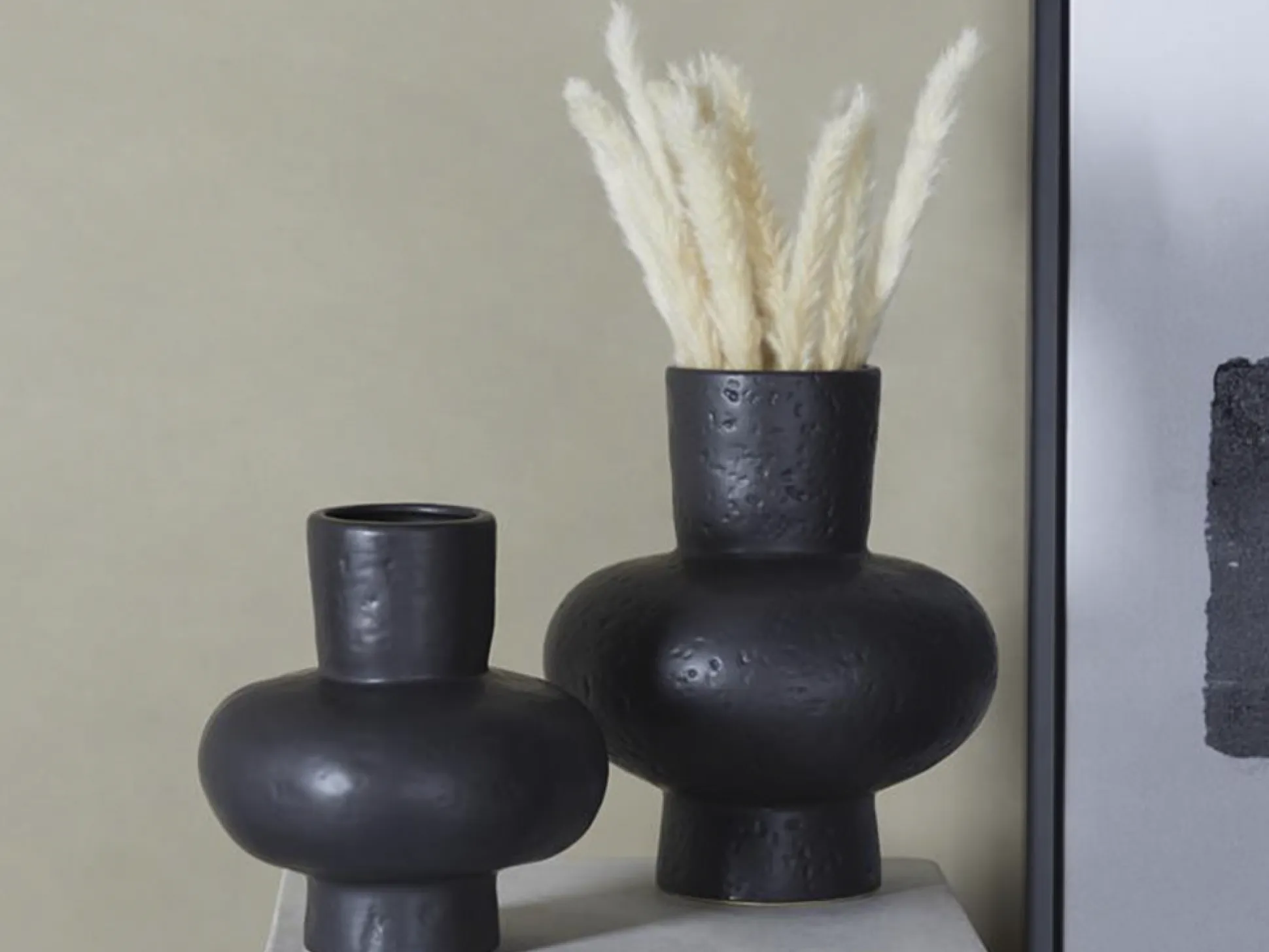 Set 2 Jarrones De Ceramica Calabaza Negro