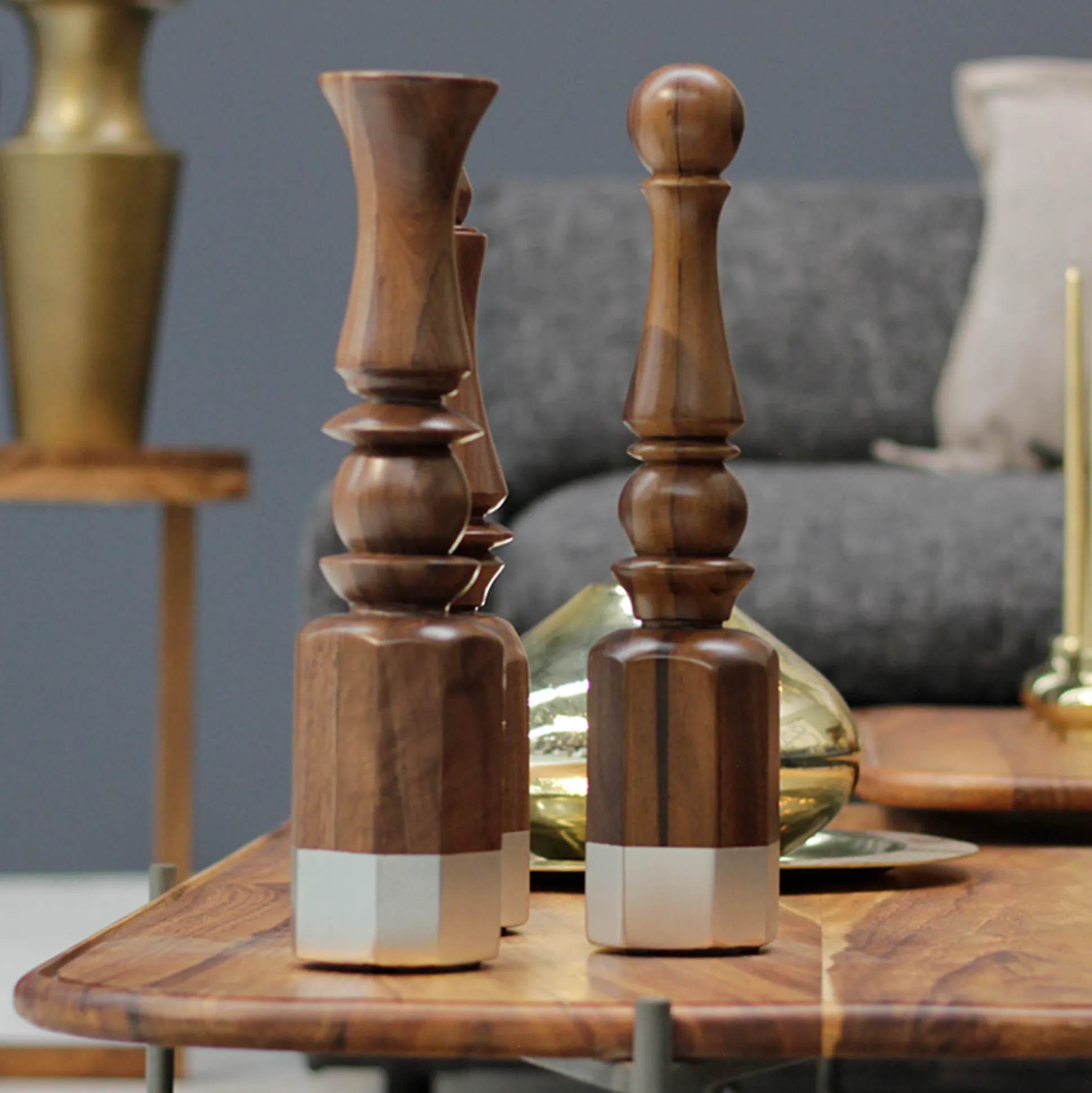 Set Ajedrez Nogal Con Plata