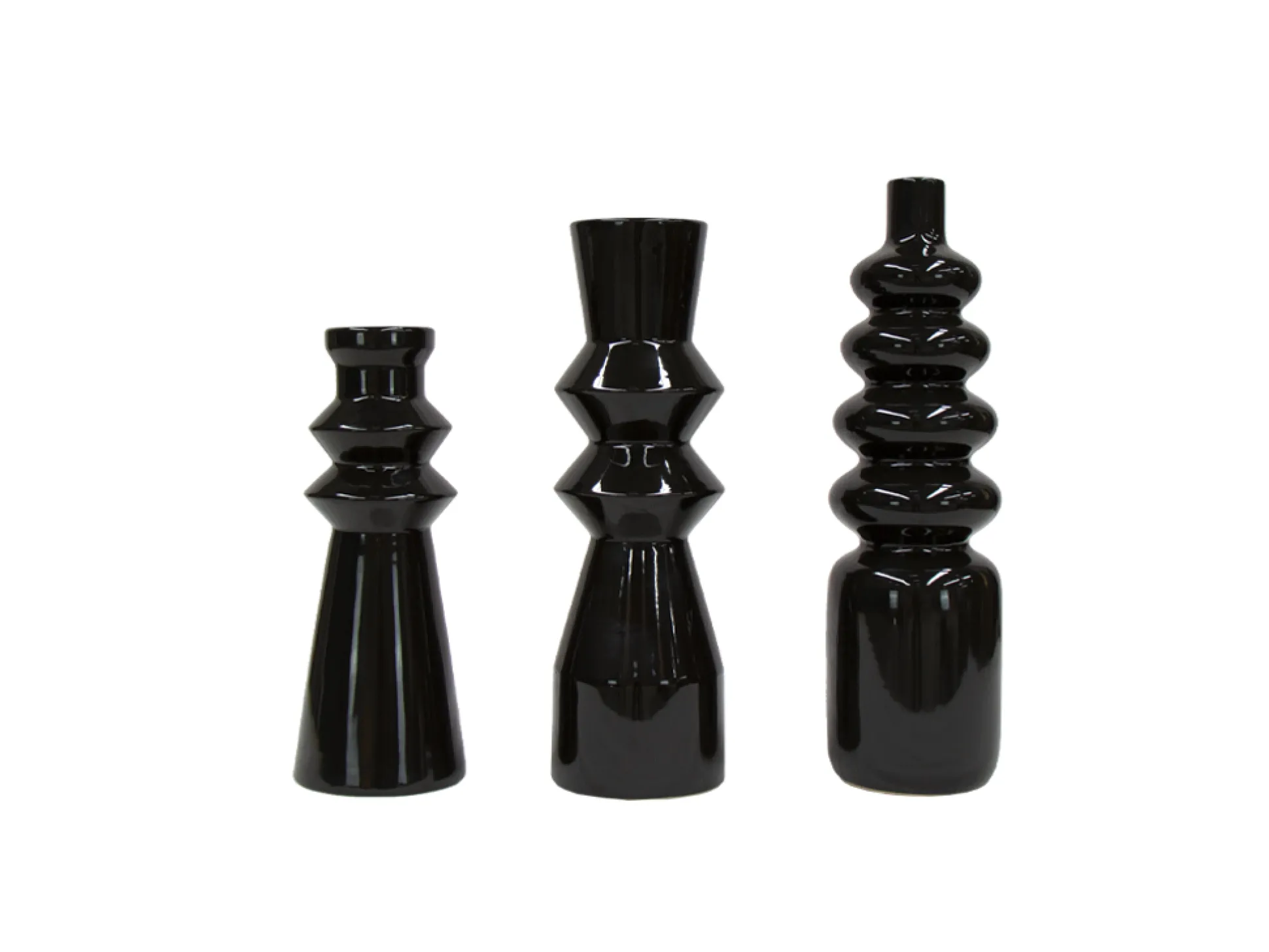 Set De 3 Floreros Cerámica Negro