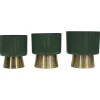 Set De 3 Maceteros De Metal Acabado Verde