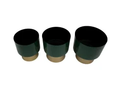 Set De 3 Maceteros De Metal Acabado Verde