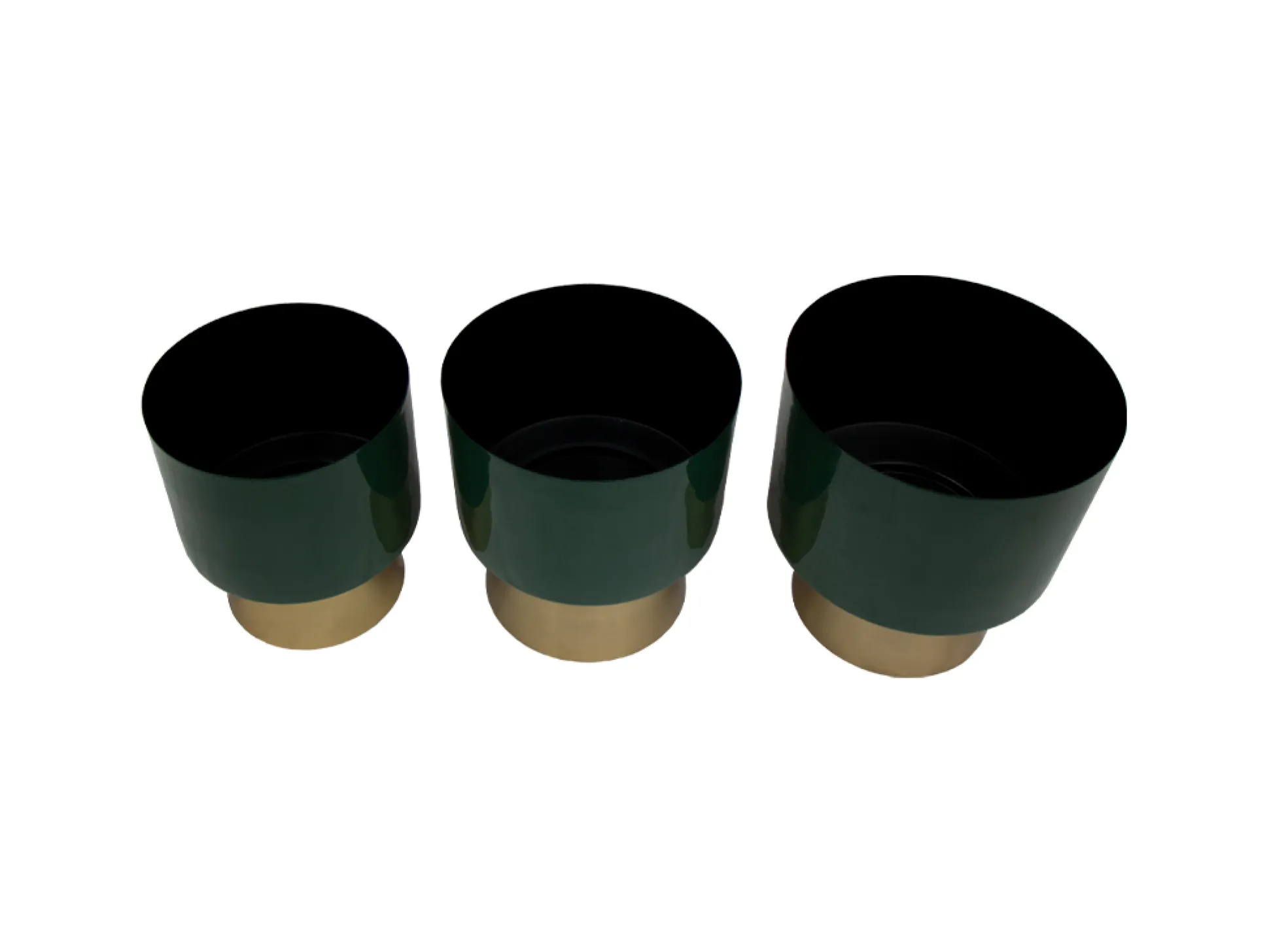 Set De 3 Maceteros De Metal Acabado Verde